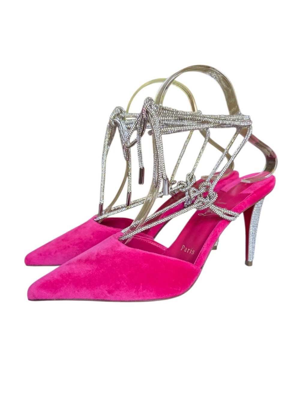 Christian Louboutin Astrid Lace Strass Pumps Velvet Crystal Lace-Up Heels 37